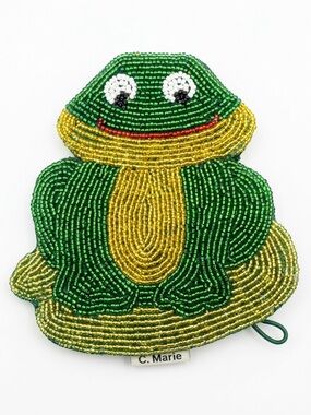 Vintage C. Marie Beaded Frog Coin Purse Y2K Novelty Accessory